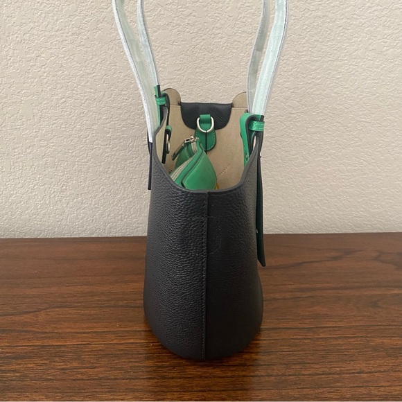 Cute Black Green Elephant Colorblock Basket Tote w/ Crossbody Strap Contrast S14 - Picture 7 of 16